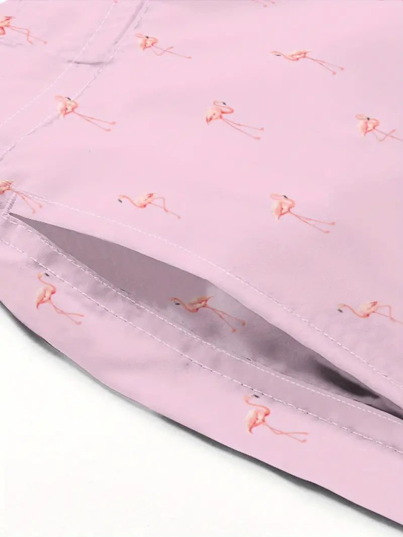 Flamingo print swimming trunks