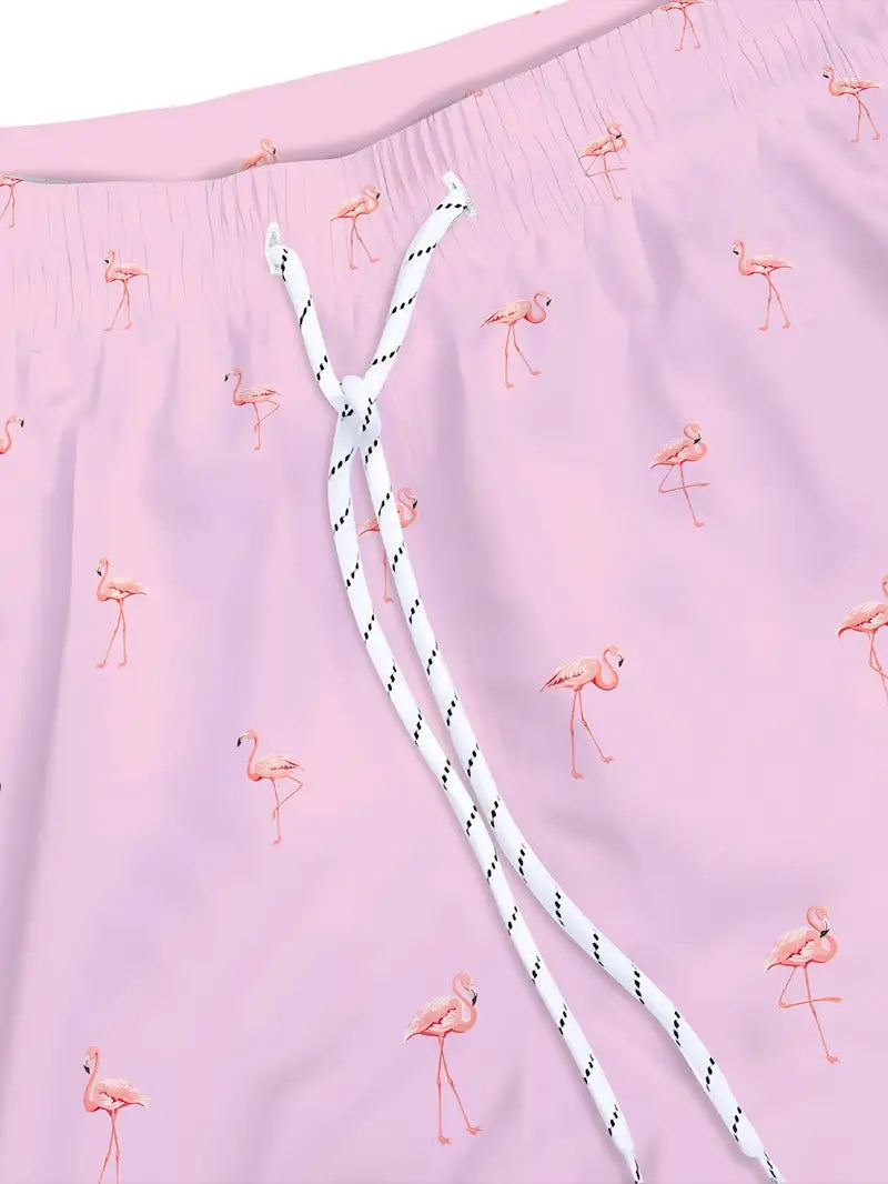Flamingo print swimming trunks
