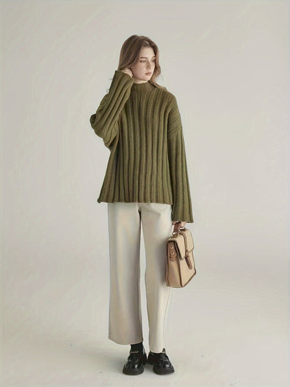 Wide sweater with ribbed detail