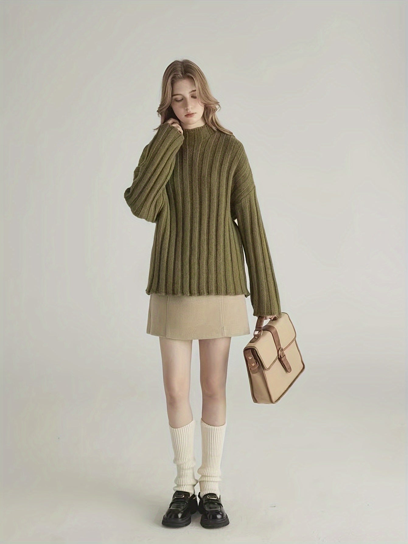 Wide sweater with ribbed detail