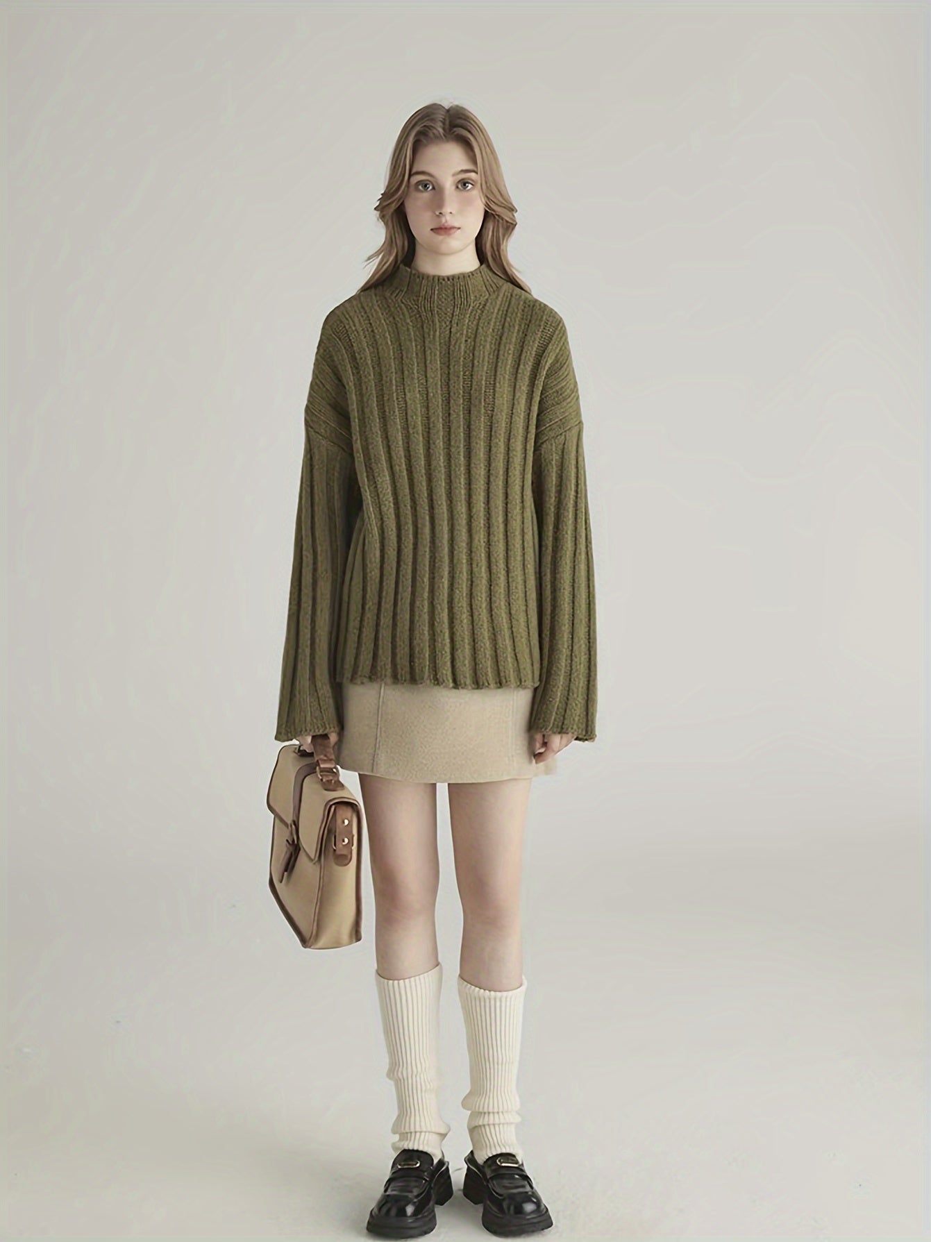 Wide sweater with ribbed detail