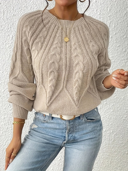 Cable Knitted Sweater with Lantern Sleeves
