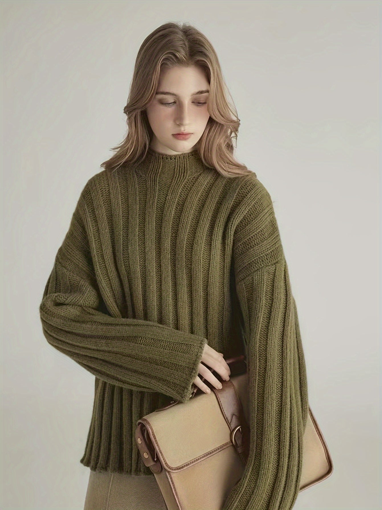 Wide sweater with ribbed detail