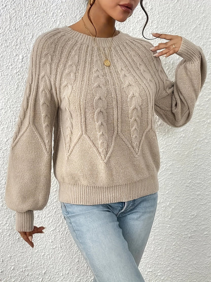 Cable Knitted Sweater with Lantern Sleeves