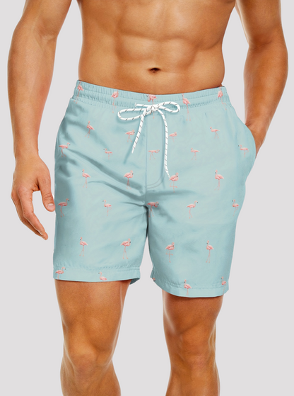 Flamingo print swimming trunks