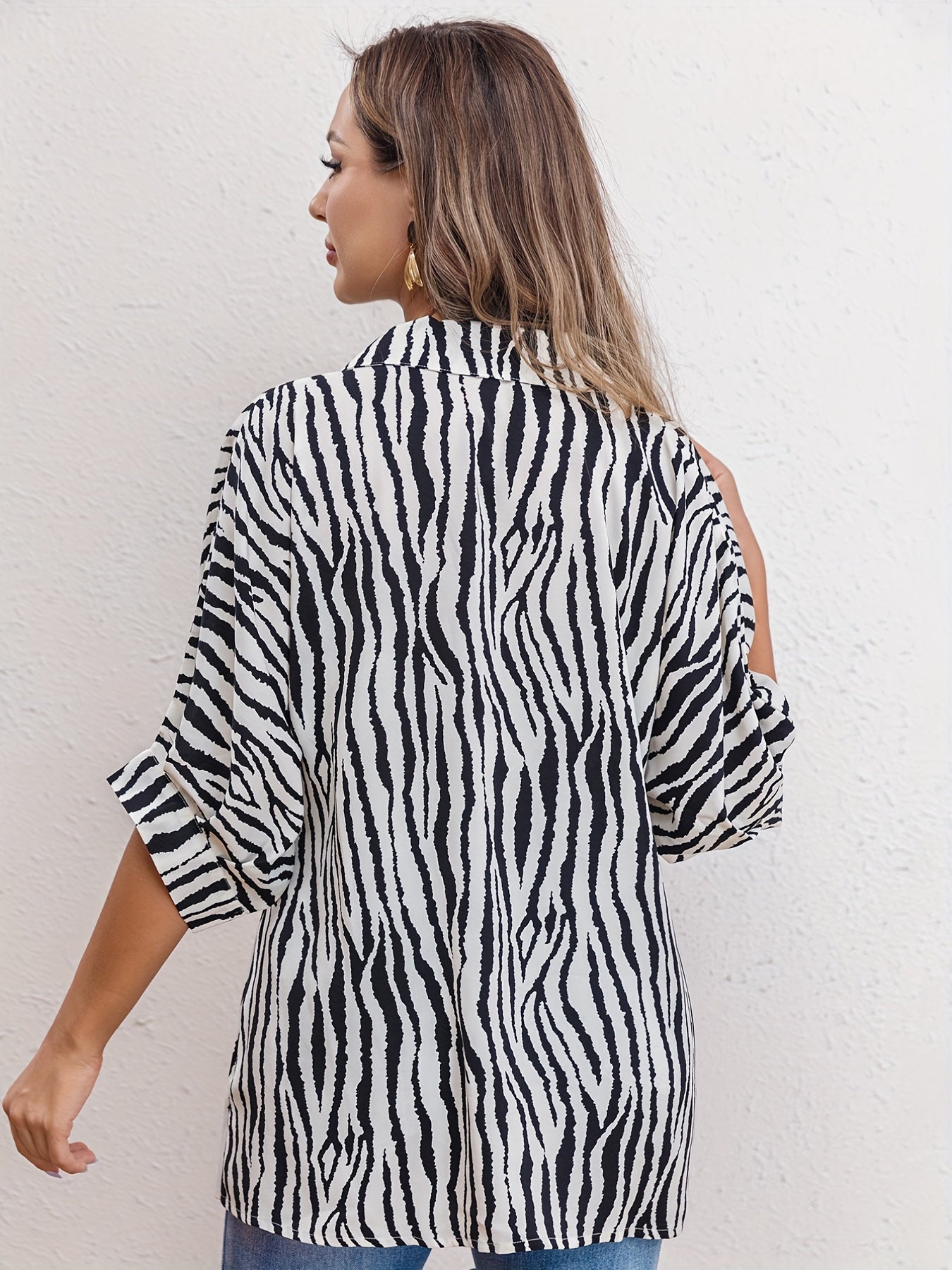 Judah | Zebra Print Blouse with Cuffed Sleeves