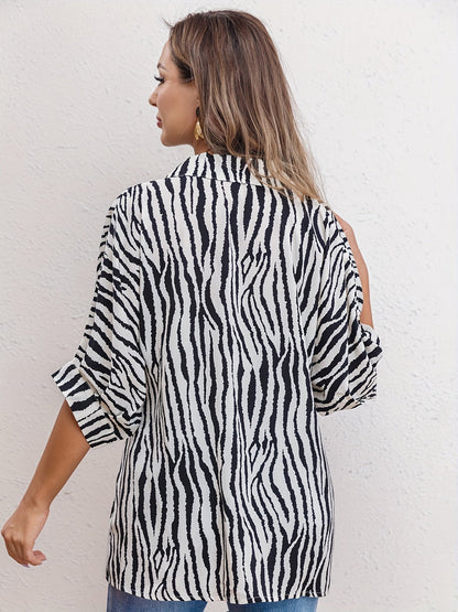 Judah | Zebra Print Blouse with Cuffed Sleeves