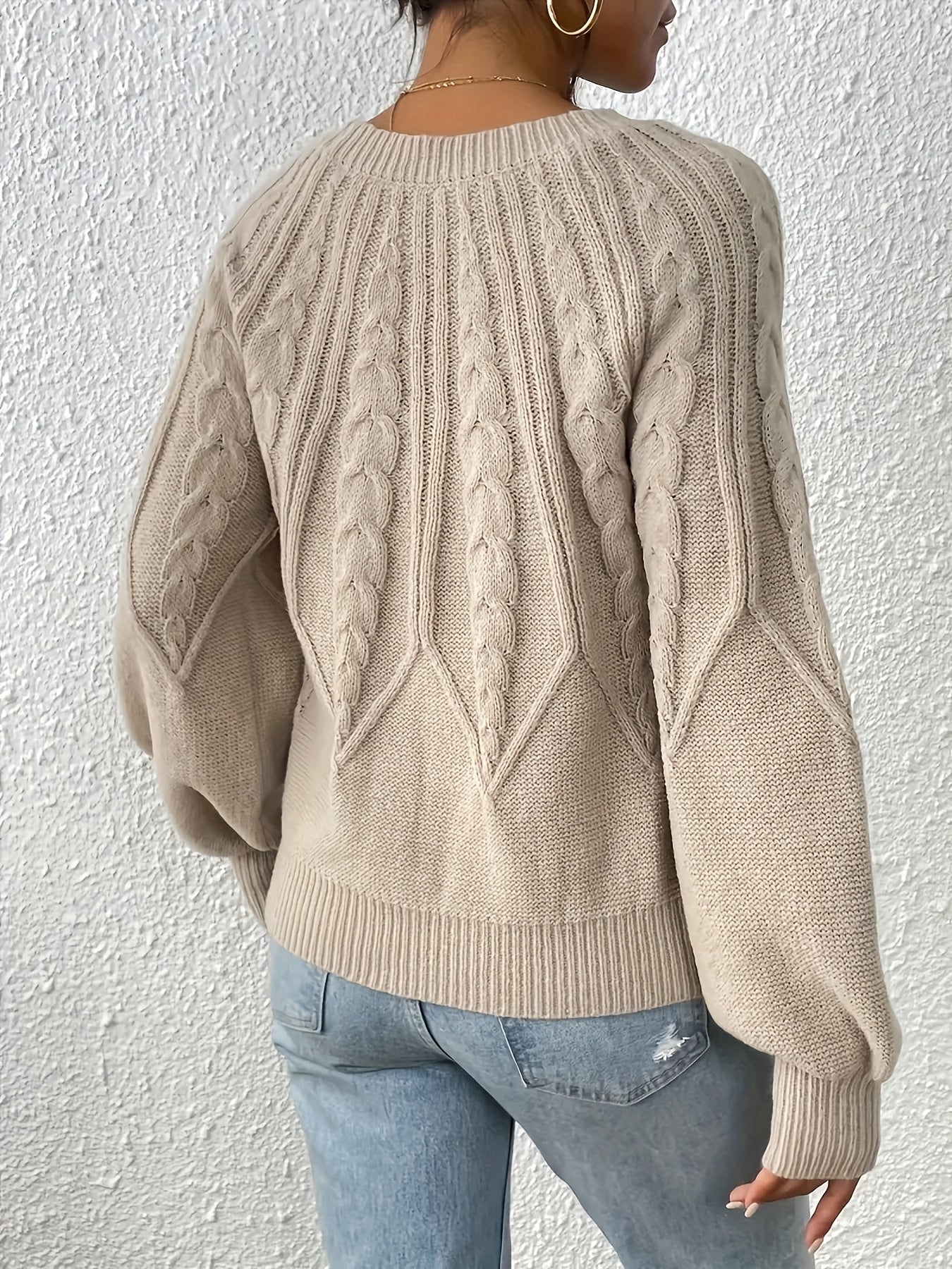 Cable Knitted Sweater with Lantern Sleeves