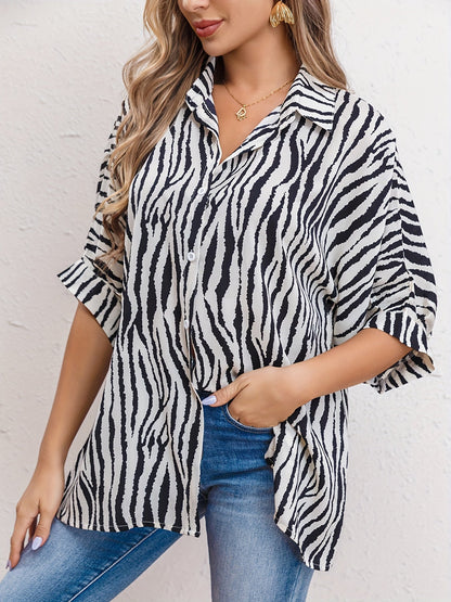 Judah | Zebra Print Blouse with Cuffed Sleeves