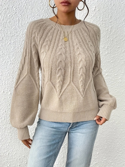 Cable Knitted Sweater with Lantern Sleeves