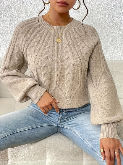 Cable Knitted Sweater with Lantern Sleeves